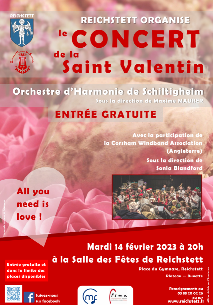 Affiche Concert de la Saint Valentin du 14 février 2023 à Reichstett - CWA et OHDS